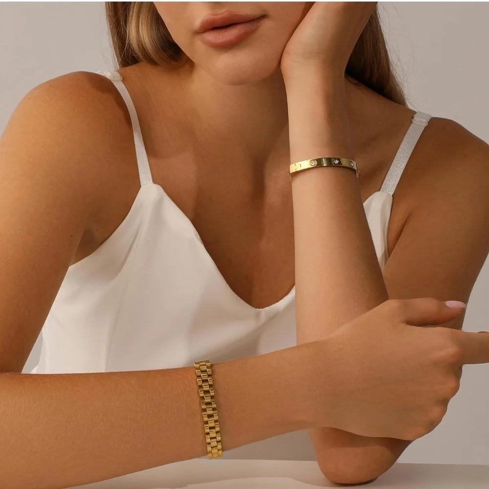 Anthropologie Gold Crystal Bracelet Duo Set